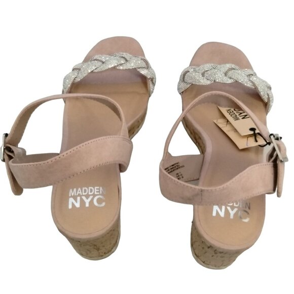 Madden Nyc Blush Braided Rhinestone Adjustable Strap Wedge Sandals Size 11 - Picture 9 of 10